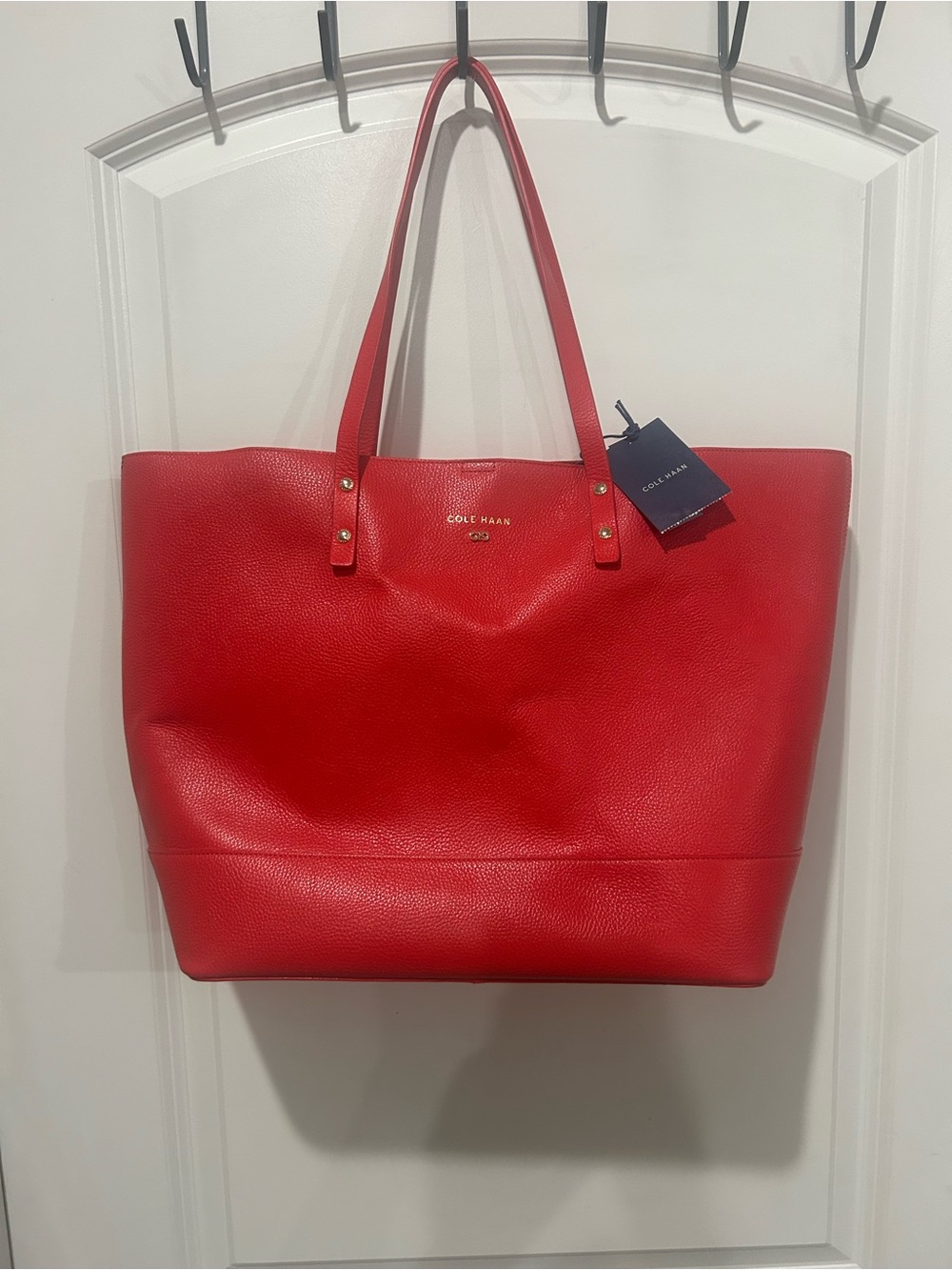 Cole Haan Red Leather Tote with Gold Accents